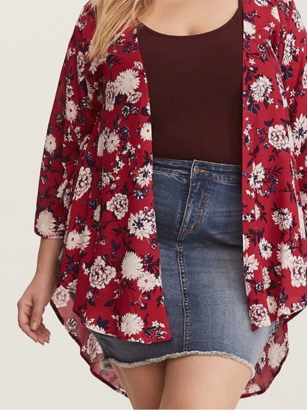 torrid Red Floral Open-Front Kimono